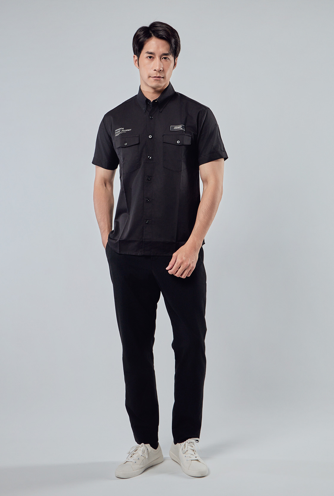 斜紋工作襯衫 混紡斜紋布料細節