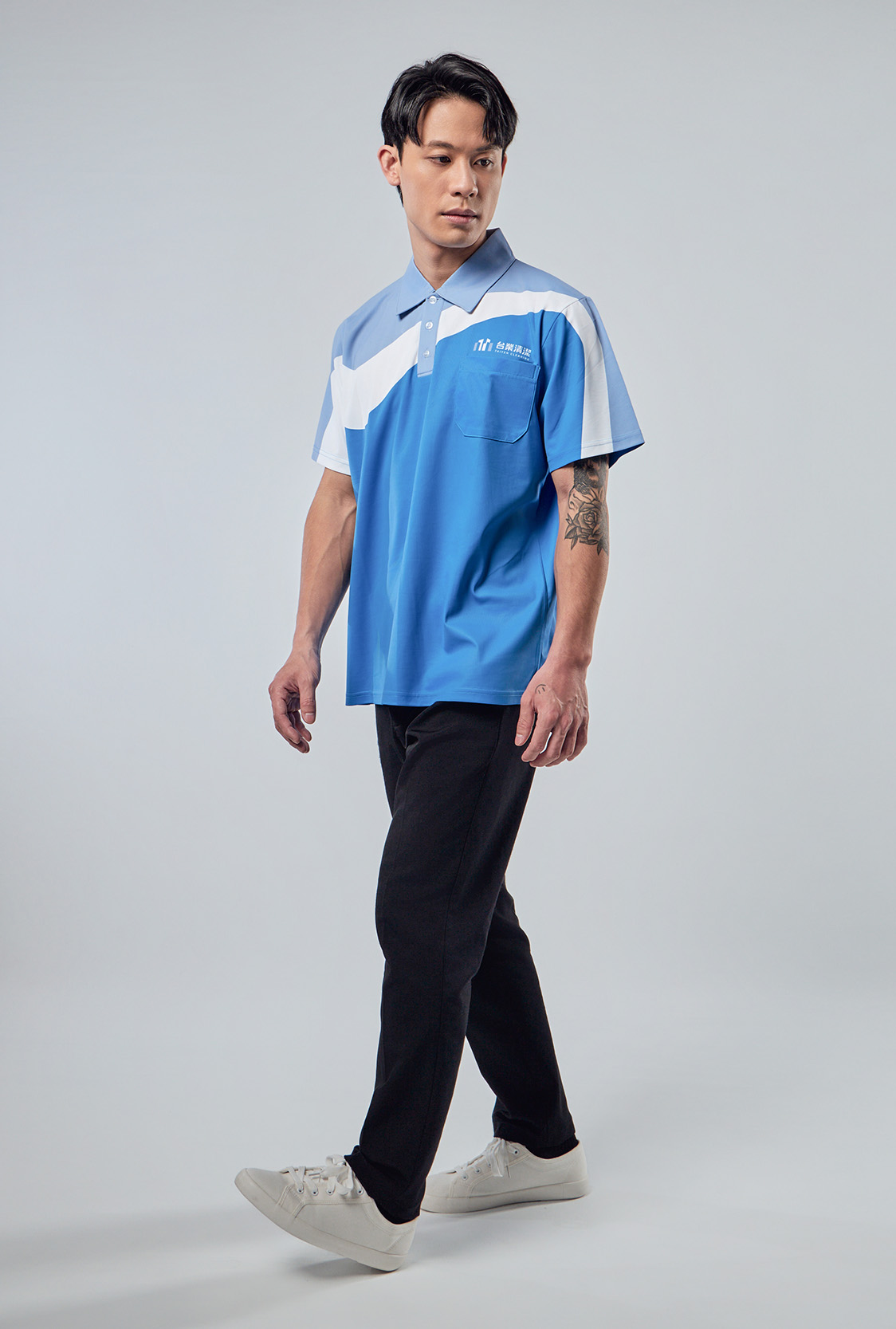環保透氣POLO衫 正面穿搭，全彩熱昇華設計